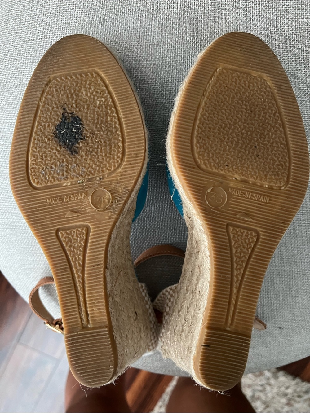 Kanna Teal Espadrille Wedge Sandals with Tan Ankle Strap size 36 - Picture 7 of 11
